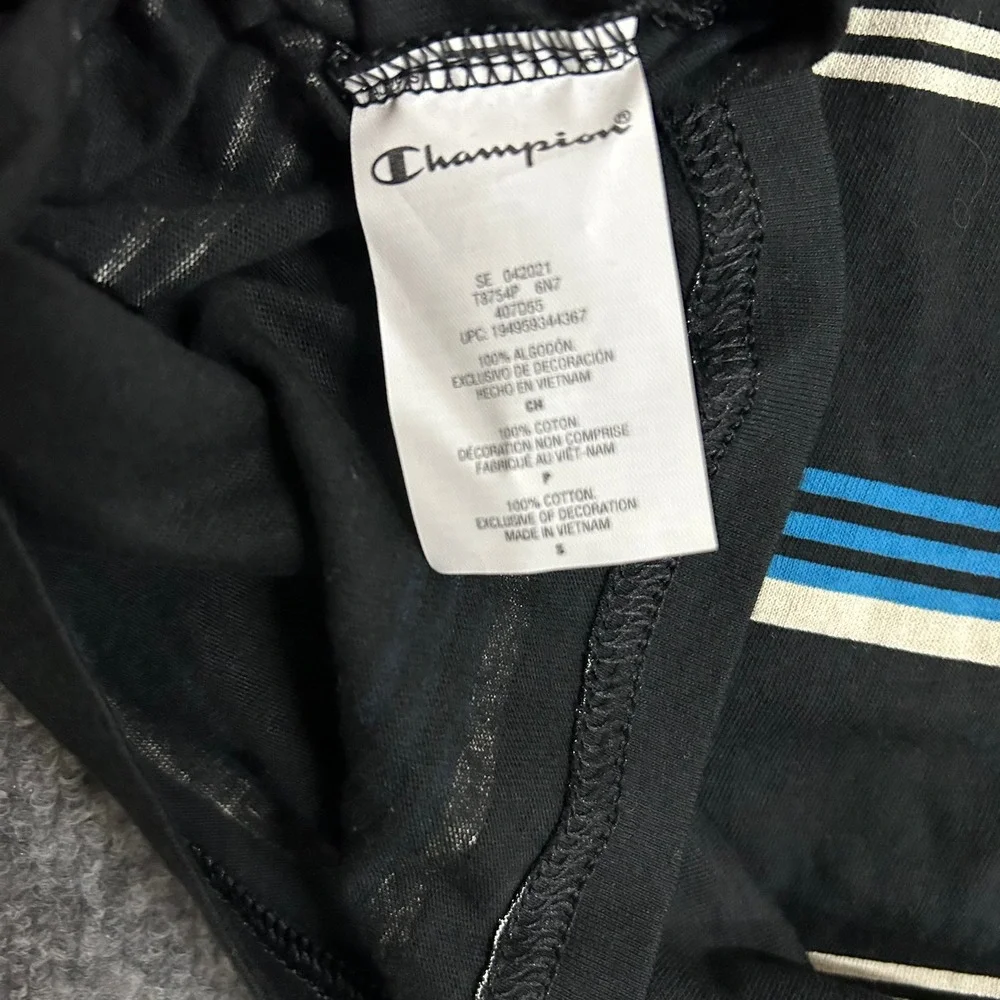 Champion T-Shirt Mens Size S Black Blue White Striped Crewneck Athletic New - Picture 4 of 6